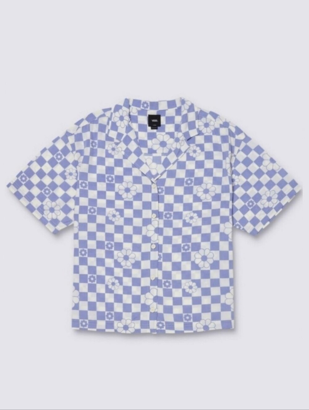 Vans Fairlands Purple White Checker Floral Print Short Sleeve Button Down Shirt